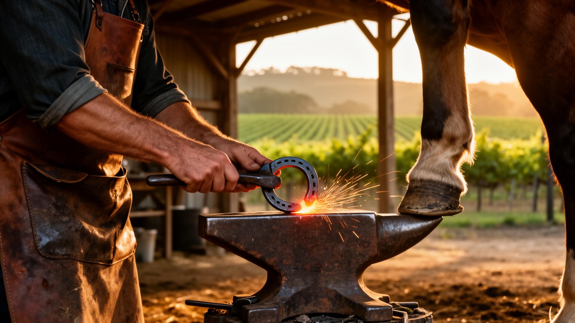 Paul McNamara forging a horseshoe in Sonoma